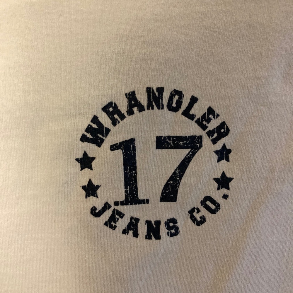 Wrangler Hero Boys T-Shirt Stone Off White Graphic Stripe Sleeve Size 14-16‎ - Picture 2 of 13